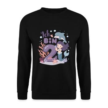 2ème anniversaire fille 2 ans sirène fête - Sweat-shirt Unisexe - noir - Devant - Alina (178cm) & Michal (187cm)