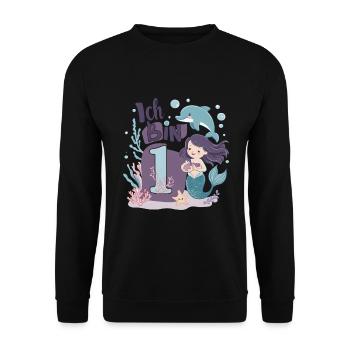 1er anniversaire fille 1 an sirène fête - Sweat-shirt Unisexe - noir - Devant - Alina (178cm) & Michal (187cm)