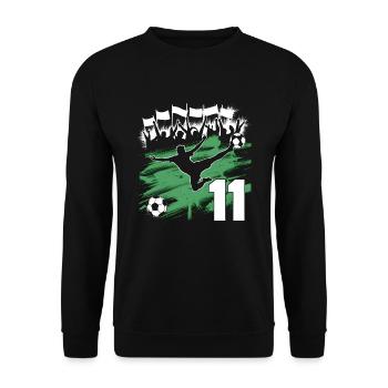 11e anniversaire 11 ans de football Joueur de football - Sweat-shirt Unisexe - noir - Devant - Alina (178cm) & Michal (187cm)