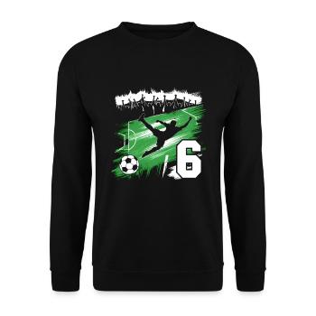 6. Geburtstag 6 Jahre Fußball Fußballspieler - Unisex Pullover - Schwarz - Vorne - Alina (178cm) & Michal (187cm)