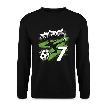 7. Geburtstag 7 Jahre Fußball Fußballspieler - Unisex Pullover - Schwarz - Vorne - Alina (178cm) & Michal (187cm)