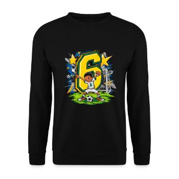 6. Geburtstag 6 Jahre Fußball Fußballspieler - Unisex Pullover - Schwarz - Vorne - Alina (178cm) & Michal (187cm)