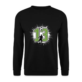 13e anniversaire 13 ans de football Joueur de football - Sweat-shirt Unisexe - noir - Devant - Alina (178cm) & Michal (187cm)