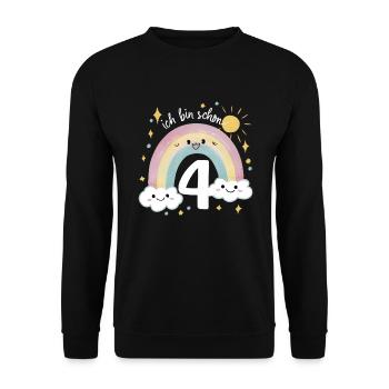 4th Birthday Shirt Rainbow Cloud - Unisex Sweatshirt - black - Front - Alina (178cm) & Michal (187cm)