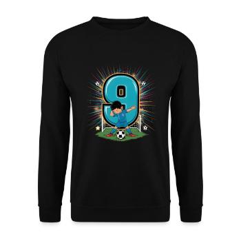 9. Geburtstag 9 Jahre Fußball Fußballspieler - Unisex Pullover - Schwarz - Vorne - Alina (178cm) & Michal (187cm)