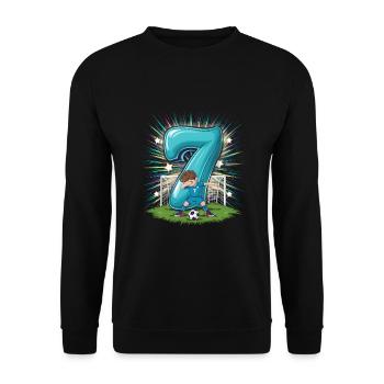 7. Geburtstag 7 Jahre Fußball Fußballspieler - Unisex Pullover - Schwarz - Vorne - Alina (178cm) & Michal (187cm)