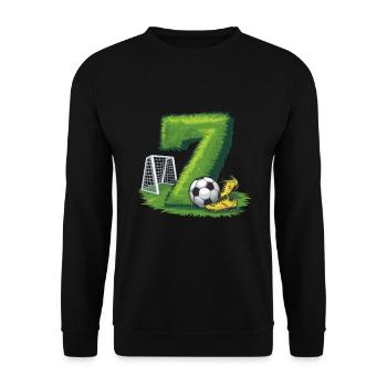 7. Geburtstag 7 Jahre Fußball Fußballspieler - Unisex Pullover - Schwarz - Vorne - Alina (178cm) & Michal (187cm)
