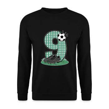 9. Geburtstag 9 Jahre Fußball Fußballspieler - Unisex Pullover - Schwarz - Vorne - Alina (178cm) & Michal (187cm)