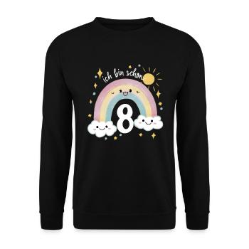 8th Birthday Shirt Rainbow Cloud - Unisex Sweatshirt - black - Front - Alina (178cm) & Michal (187cm)