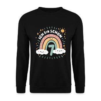 7th Birthday Shirt Rainbow Cloud - Unisex Sweatshirt - black - Front - Alina (178cm) & Michal (187cm)