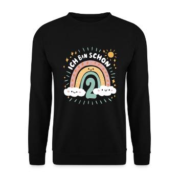 2nd Birthday Shirt Rainbow Cloud - Unisex Sweatshirt - black - Front - Alina (178cm) & Michal (187cm)