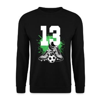 13e anniversaire 13 ans de football Joueur de football - Sweat-shirt Unisexe - noir - Devant - Alina (178cm) & Michal (187cm)