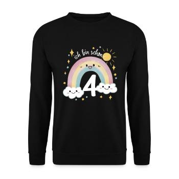 4th Birthday Shirt Rainbow Cloud - Unisex Sweatshirt - black - Front - Alina (178cm) & Michal (187cm)