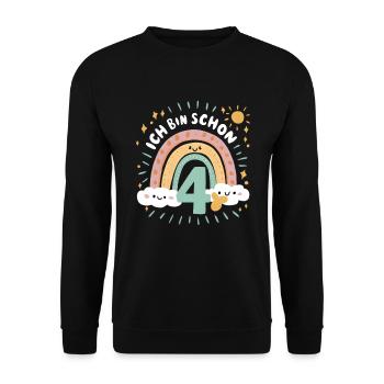 4th Birthday Shirt Rainbow Cloud - Unisex Sweatshirt - black - Front - Alina (178cm) & Michal (187cm)