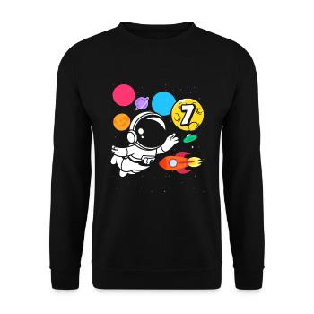 7e anniversaire garçons 7 ans anniversaire astronaute - Sweat-shirt Unisexe - noir - Devant - Alina (178cm) & Michal (187cm)