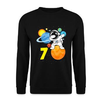 7e anniversaire garçons 7 ans anniversaire astronaute - Sweat-shirt Unisexe - noir - Devant - Alina (178cm) & Michal (187cm)