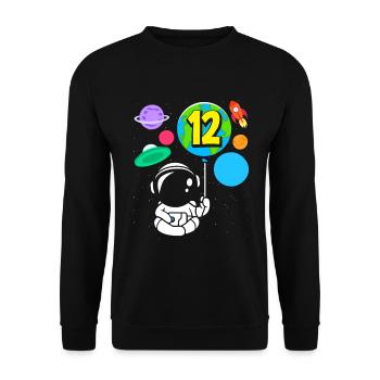 12th Birthday Boys Astronaut Birthday - Unisex Sweatshirt - black - Front - Alina (178cm) & Michal (187cm)