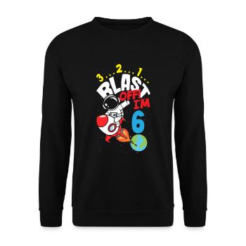 6. Geburtstag Jungen 6 Jahre Astronaut Geburtstag - Unisex Pullover - Schwarz - Vorne - Alina (178cm) & Michal (187cm)