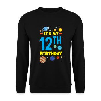 12th Birthday Boys Astronaut Birthday - Unisex Sweatshirt - black - Front - Alina (178cm) & Michal (187cm)