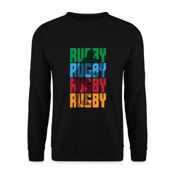 Rugby Rugby Rugby Rugby in Bunt - Unisex Pullover - Schwarz - Vorne - Alina (178cm) & Michal (187cm)