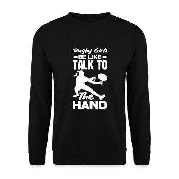 Les filles de rugby sont comme parler à la main - Sweat-shirt Unisexe - noir - Devant - Alina (178cm) & Michal (187cm)