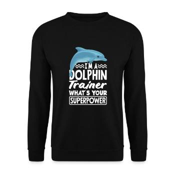 My dolphin trainer What is your superpower - Unisex Sweatshirt - black - Front - Alina (178cm) & Michal (187cm)