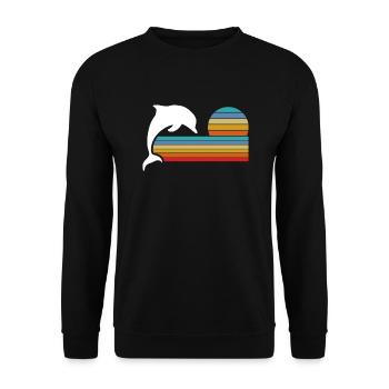 Retro Dolphin Sunset Stripes - Unisex Sweatshirt - black - Front - Alina (178cm) & Michal (187cm)