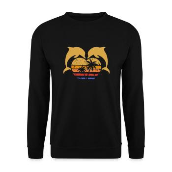 Zwei Delfine Herzen Strand Sonnenuntergang Palmen - Unisex Pullover - Schwarz - Vorne - Alina (178cm) & Michal (187cm)