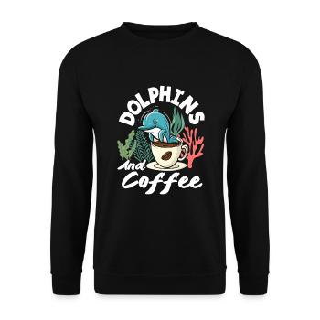 Love dolphins and coffee - Unisex Sweatshirt - black - Front - Alina (178cm) & Michal (187cm)