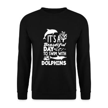 A beautiful day to swim with dolphins - Unisex Sweatshirt - black - Front - Alina (178cm) & Michal (187cm)