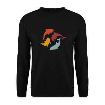 Bunte Delfine im Kreis Schwimmen - Unisex Pullover - Schwarz - Vorne - Alina (178cm) & Michal (187cm)