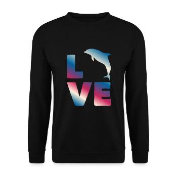 Liebe Delfin Ozean Fans Buntes Motiv - Unisex Pullover - Schwarz - Vorne - Alina (178cm) & Michal (187cm)
