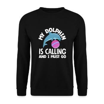 Mein Delfin Ruft Und Ich Muss Gehen - Unisex Pullover - Schwarz - Vorne - Alina (178cm) & Michal (187cm)