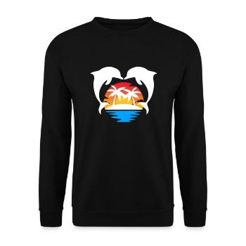 Coucher de soleil sur l’île tropicale avec les dauphins - Sweat-shirt Unisexe - noir - Devant - Alina (178cm) & Michal (187cm)