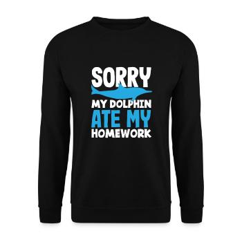 Entschuldigung Mein Delfin Hat Meine Hausaufgaben - Unisex Pullover - Schwarz - Vorne - Alina (178cm) & Michal (187cm)