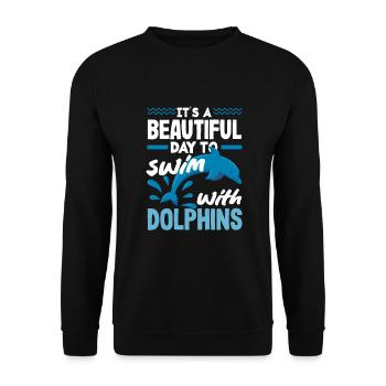 A beautiful day to swim with dolphins - Unisex Sweatshirt - black - Front - Alina (178cm) & Michal (187cm)