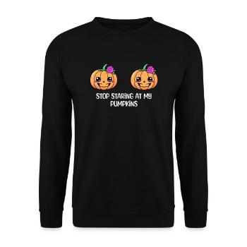 Stop Staring At My Pumpkins Halloween - Unisex Sweatshirt - black - Front - Alina (178cm) & Michal (187cm)