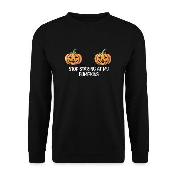 Stop Staring At My Pumpkins Halloween - Unisex Sweatshirt - black - Front - Alina (178cm) & Michal (187cm)