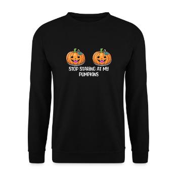 Stop Staring At My Pumpkins Halloween - Unisex Sweatshirt - black - Front - Alina (178cm) & Michal (187cm)