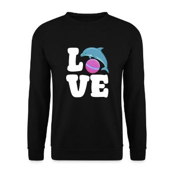Liebe Delfin Mit Ball Niedlich Ozean - Unisex Pullover - Schwarz - Vorne - Alina (178cm) & Michal (187cm)