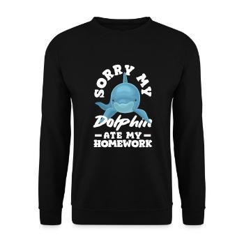 Sorry My Dolphin Ate My Homework - Unisex Pullover - Schwarz - Vorne - Alina (178cm) & Michal (187cm)