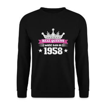 Queens born in 1958 Birthday - Unisex Sweatshirt - black - Front - Alina (178cm) & Michal (187cm)