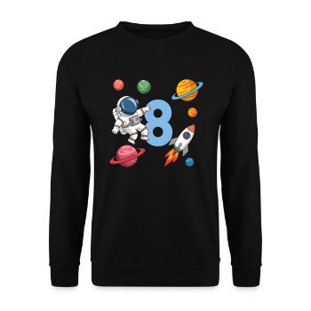 8ème anniversaire Garçons 8 ans Astronaute Anniversaire - Sweat-shirt Unisexe - noir - Devant - Alina (178cm) & Michal (187cm)
