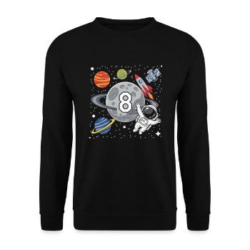 8ème anniversaire Garçons 8 ans Astronaute Anniversaire - Sweat-shirt Unisexe - noir - Devant - Alina (178cm) & Michal (187cm)