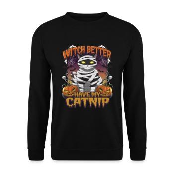 Halloween Cat Forget Candy Give Me A Cat - Unisex Pullover - Schwarz - Vorne - Alina (178cm) & Michal (187cm)