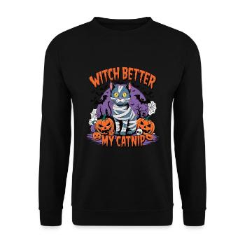 Halloween Cat Forget Candy Give Me A Cat - Unisex Pullover - Schwarz - Vorne - Alina (178cm) & Michal (187cm)