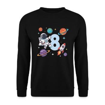 8ème anniversaire Garçons 8 ans Astronaute Anniversaire - Sweat-shirt Unisexe - noir - Devant - Alina (178cm) & Michal (187cm)
