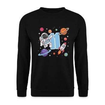 11th Birthday Boys Astronaut Birthday - Unisex Sweatshirt - black - Front - Alina (178cm) & Michal (187cm)