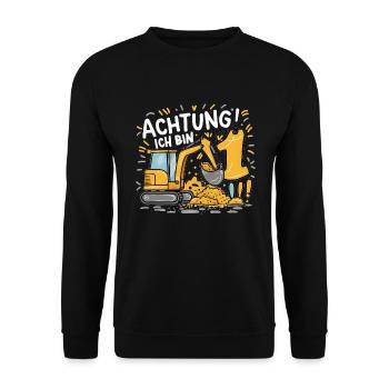 1er anniversaire garçon 1 an chantier de construction d’excavatrice - Sweat-shirt Unisexe - noir - Devant - Alina (178cm) & Michal (187cm)