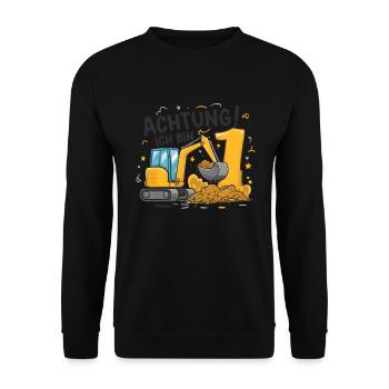 1er anniversaire garçon 1 an chantier de construction d’excavatrice - Sweat-shirt Unisexe - noir - Devant - Alina (178cm) & Michal (187cm)
